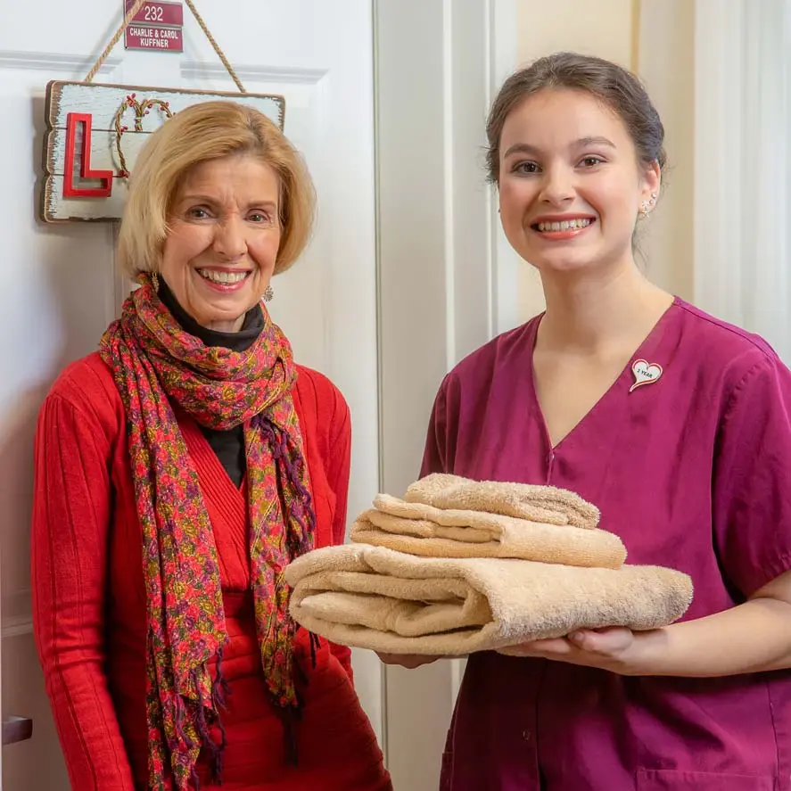 Hudson Estates women given towels to women